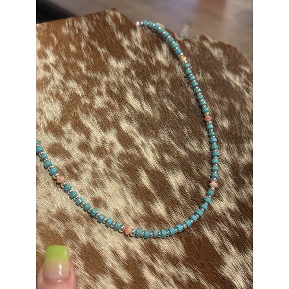 Native American Sterling Silver Shiny Navajo Pearl Turquoise Conch Necklace 18” - Picture 4 of 13